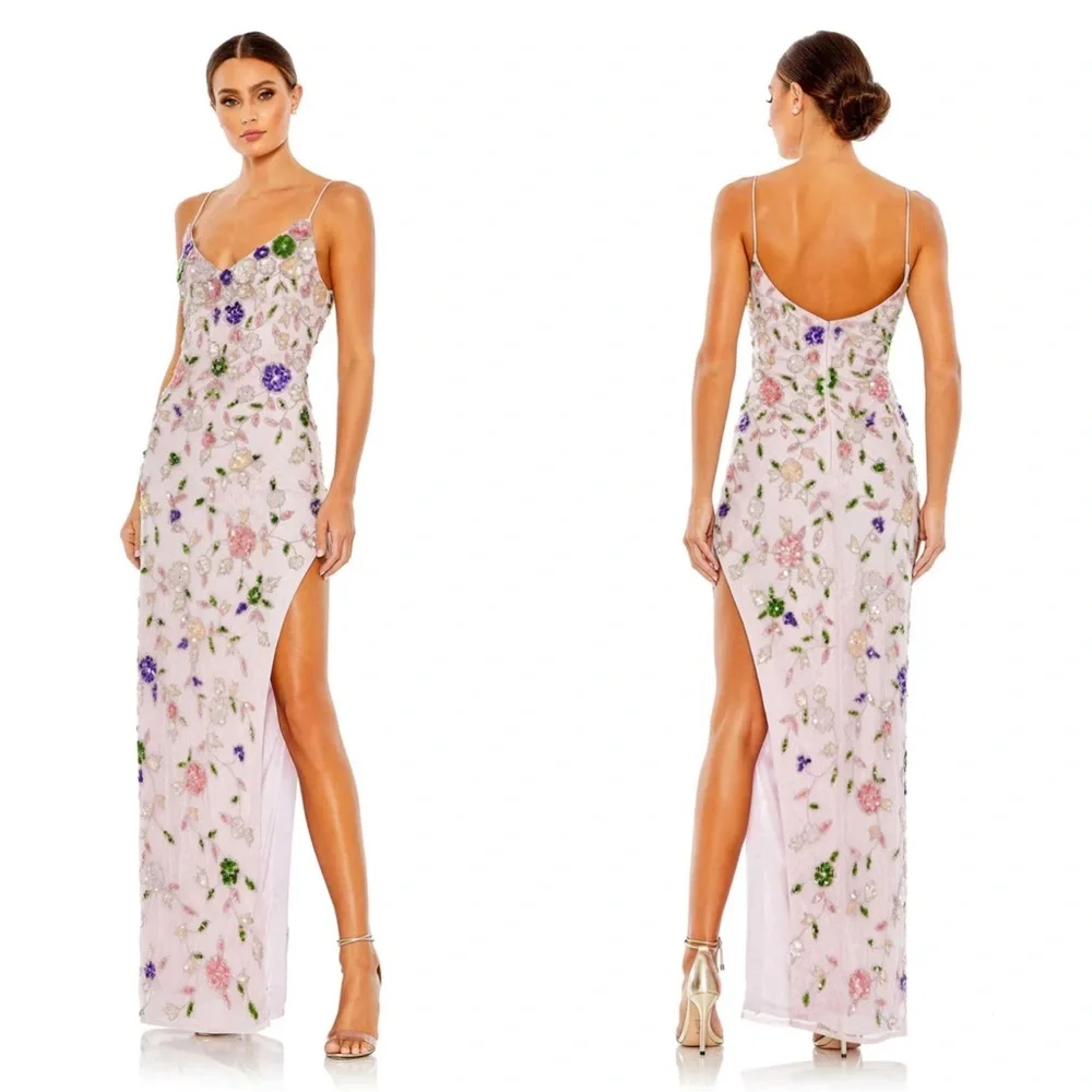 Mac Duggal Embellished Lace Sleeveless V-Neck Gown Lilac Multi 10893 - Picture 1 of 14